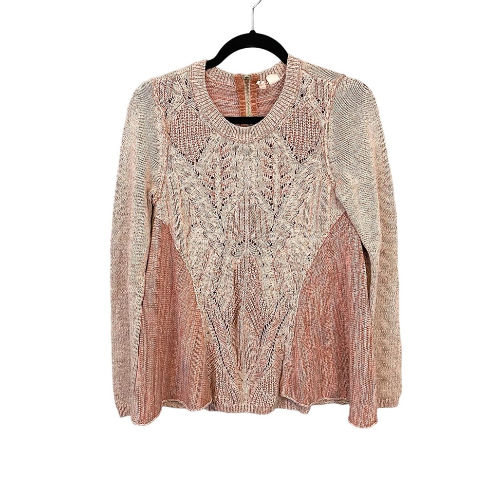 Anthropologie Moth Womens Pink Linen Cable Knit Swing Long Sleeve Sweater Small
